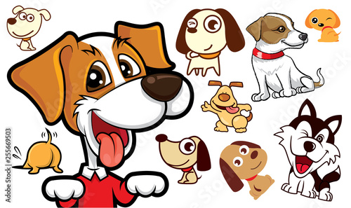 Set of Cute cartoon dog series- vector mascot illustration