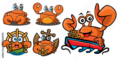 Cute cartoon crab mascot series set in vector illustration