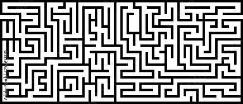 Rectangle labyrinth with entry and exit. Line maze game. Medium complexity. Vector  photo