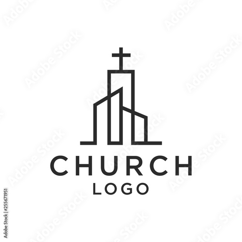 church christian line art logo design