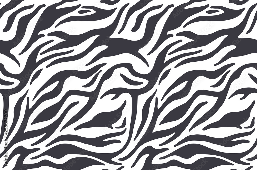 Zebra skin, stripes pattern. Animal print, black and white detailed and realistic texture. Monochrome seamless background. Vector illustration Zebra skin, stripes pattern. Animal print, black and white detailed and realistic texture. Monochrome seamless background. Vector illustration