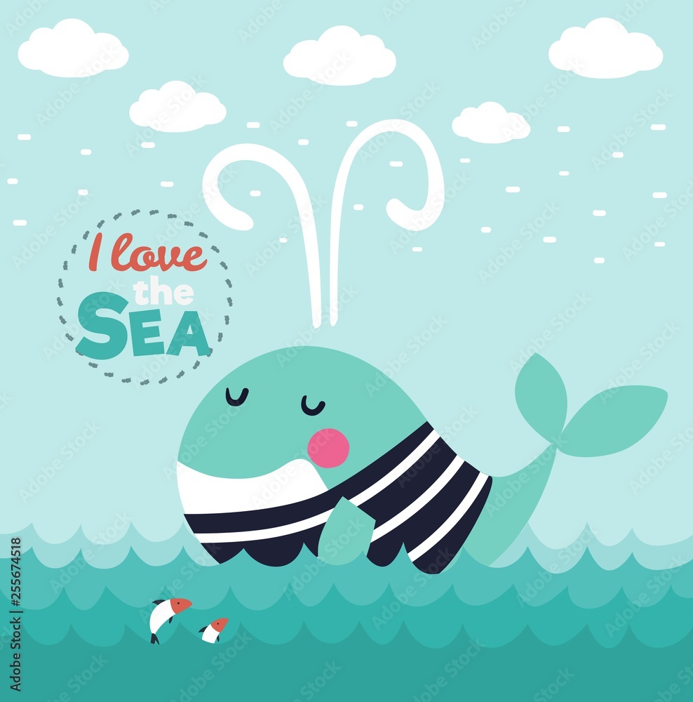 Fototapeta premium Cute funny whale