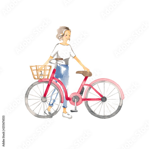 自転車でおでかけ、女性1人