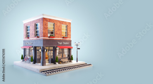 Unusual 3d illustration of a train station building