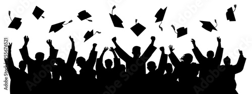 Graduates throwing cap. Silhouette high achievements. School student hat vector