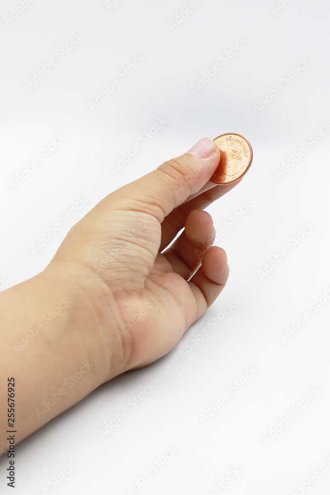 Kid hand showing money Bath coins , child holding a coins on his hand isolate on white background, saving money for the future. Kid hand showing money Bath coins , child holding a coins on his hand isolate on white background, saving money for the future.