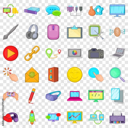 Computer icons set. Cartoon style of 36 computer vector icons for web for any design