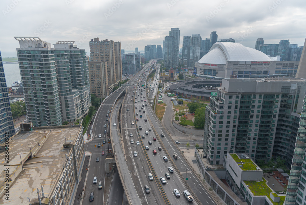 Panorama of Toronto above Gardiner Expressway