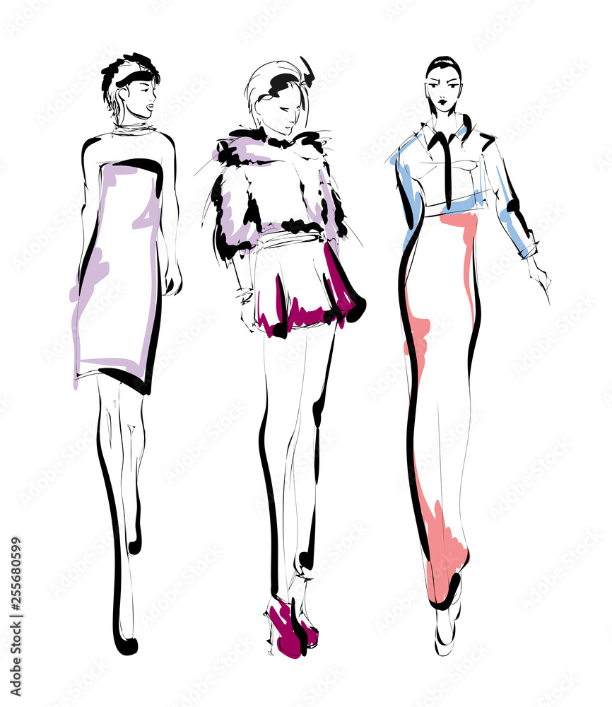 Stylish fashion models. Pretty young girls. Fashion womans Sketch Stylish fashion models. Pretty young girls. Fashion womans Sketch