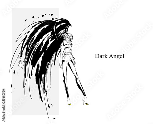 Angel girl. Dark angel. Vector image of beauty fashion angel girl. Fashion angel.