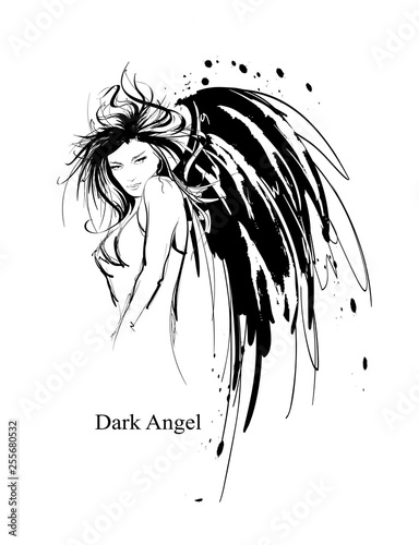 Angel girl. Dark angel. Vector image of beauty fashion angel girl. Fashion angel.