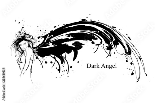 Angel girl. Dark angel. Vector image of beauty fashion angel girl. Fashion angel.