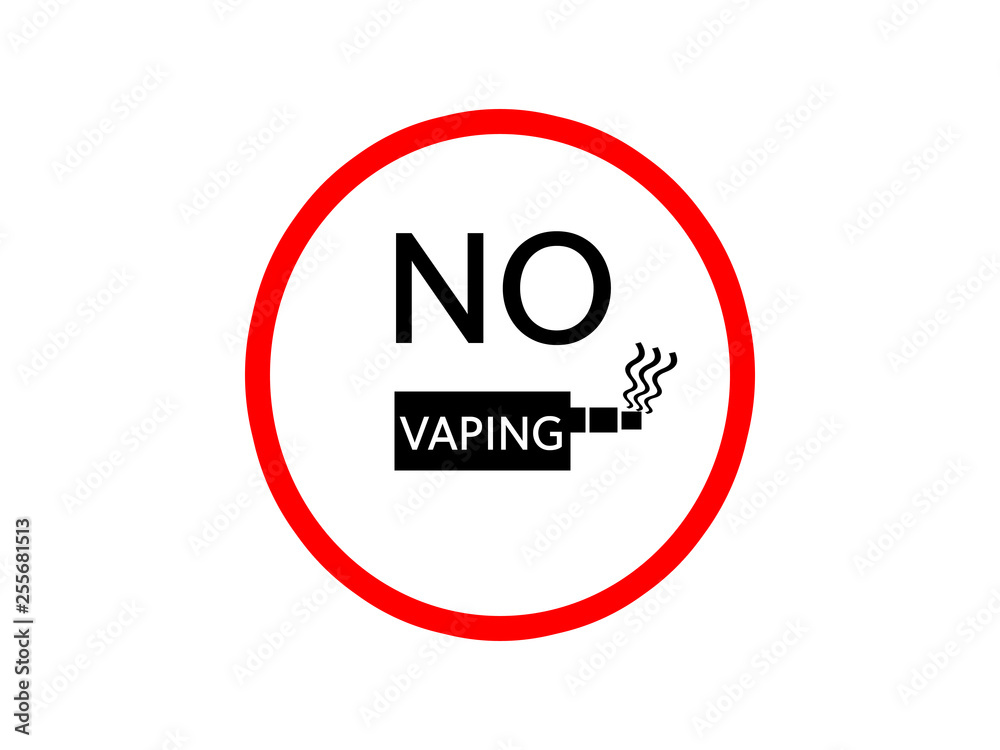 No Vaping sign and text on white background. No Vaping sign and text on white background.