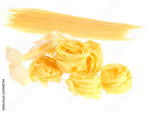 Collection of italian pasta close up isolated on white background
