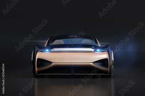 Front view of self driving electric car on black background. 3D rendering image. © chesky