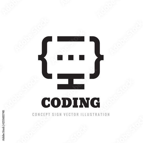 Programming coding - vector business logo template vector illustration. Code concept sign. Modern technology icon. Data symbol. Computer display monitor. Graphic design element. 