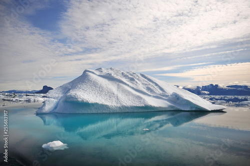 Icebergs. Blue ice, clear sea water.