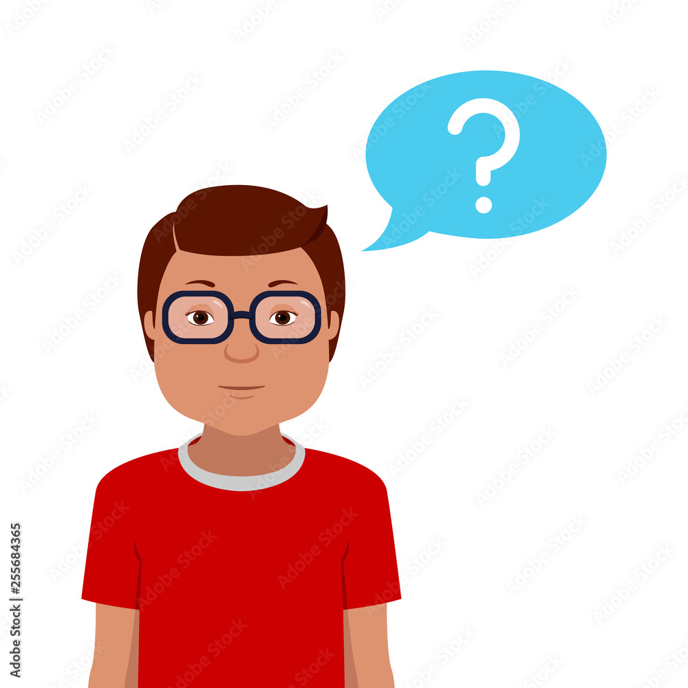 Young man and thought bubble with question mark. Vector illustration. Young man and thought bubble with question mark. Vector illustration.