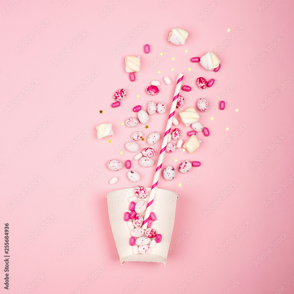cup of sweet star glitter on pink cup of sweet star glitter on pink
