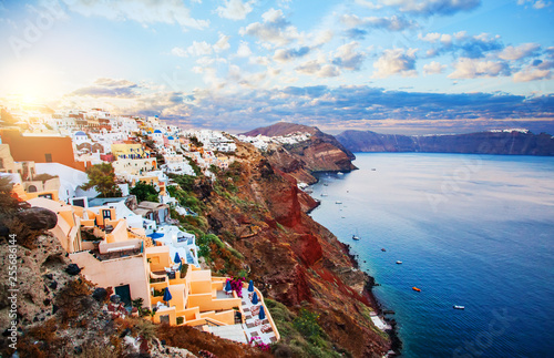 Santorini caldera. Summer landscape of Greece Santorini against the blue sky