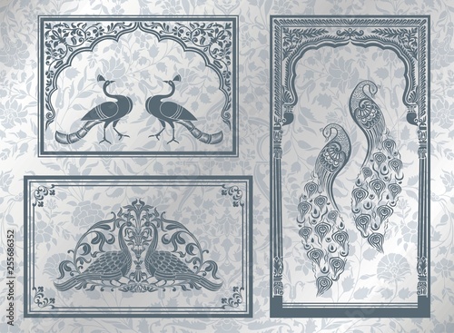 peacock motif designs, textile , Rajasthan, royal India	