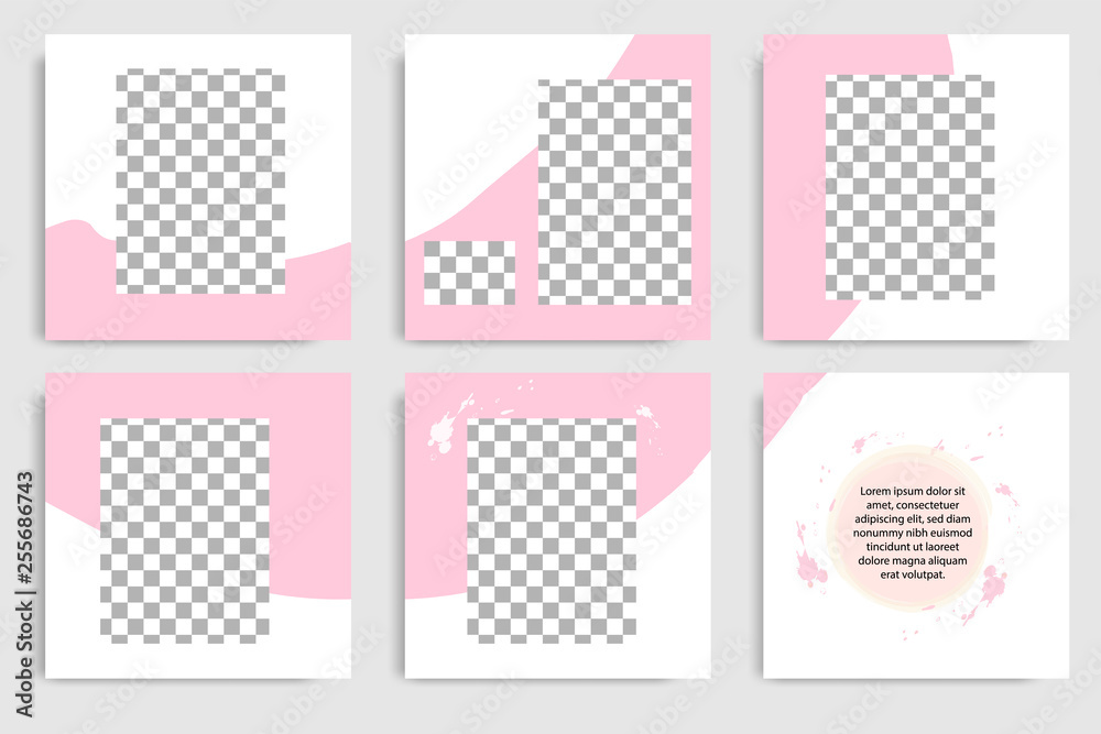 Editable continuous set square abstract marble texture banner template for social media post and cover. Minimalist design background in soft pink color. Editable continuous set square abstract marble texture banner template for social media post and cover. Minimalist design background in soft pink color.