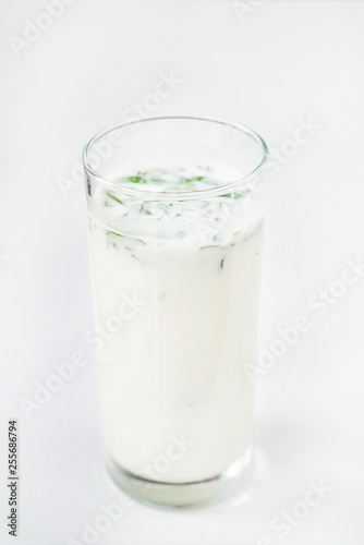 A glass of Ayran (Airan). Yogurt drinks are popular beyond the Middle East region