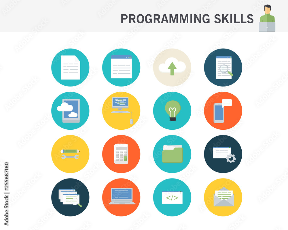 Programming skills concept flat icons