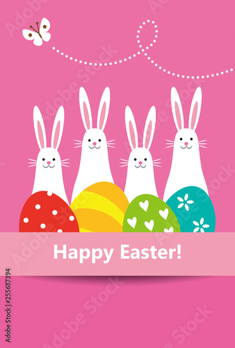 4 bunnies &  colorful easter eggs