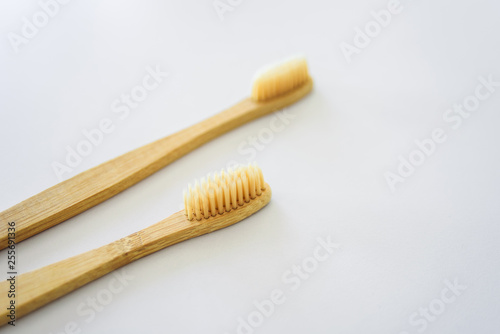 Two wooden toothbrushes