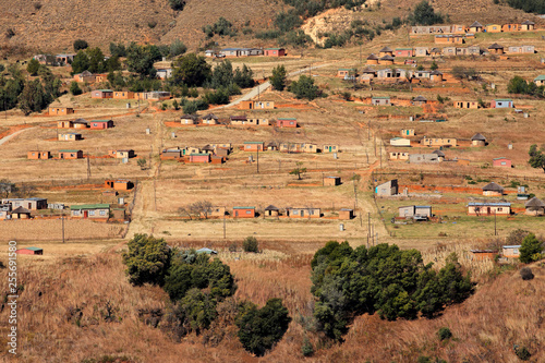 Rural settlement on the foothills of the Drakensberg mountains, KwaZulu-Natal, South Africa.