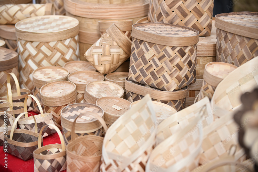 Community Products Weaving A Wicker Basket basketry, fruit basket products By Handmade, in a market of Thailand Community Products Weaving A Wicker Basket basketry, fruit basket products By Handmade, in a market of Thailand