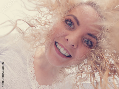 Woman with wet blonde hair