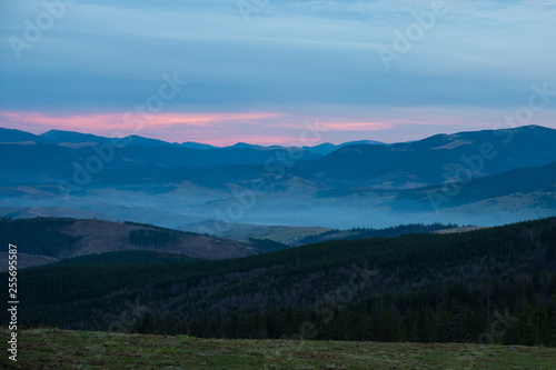 Beautiful dramatic sunset in the mountains autumn