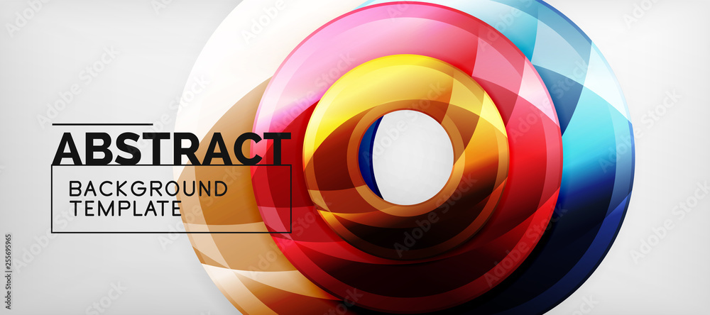 Fototapeta premium Modern geometric circles abstract background, colorful round shapes with shadow effects