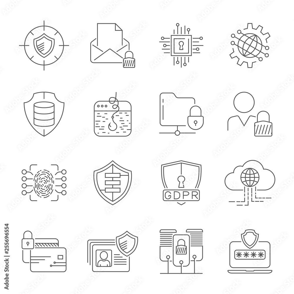 Fototapeta premium Cyber security, information and network protection. Cyber technology web services for business and internet project. Editable Stroke. EPS 10