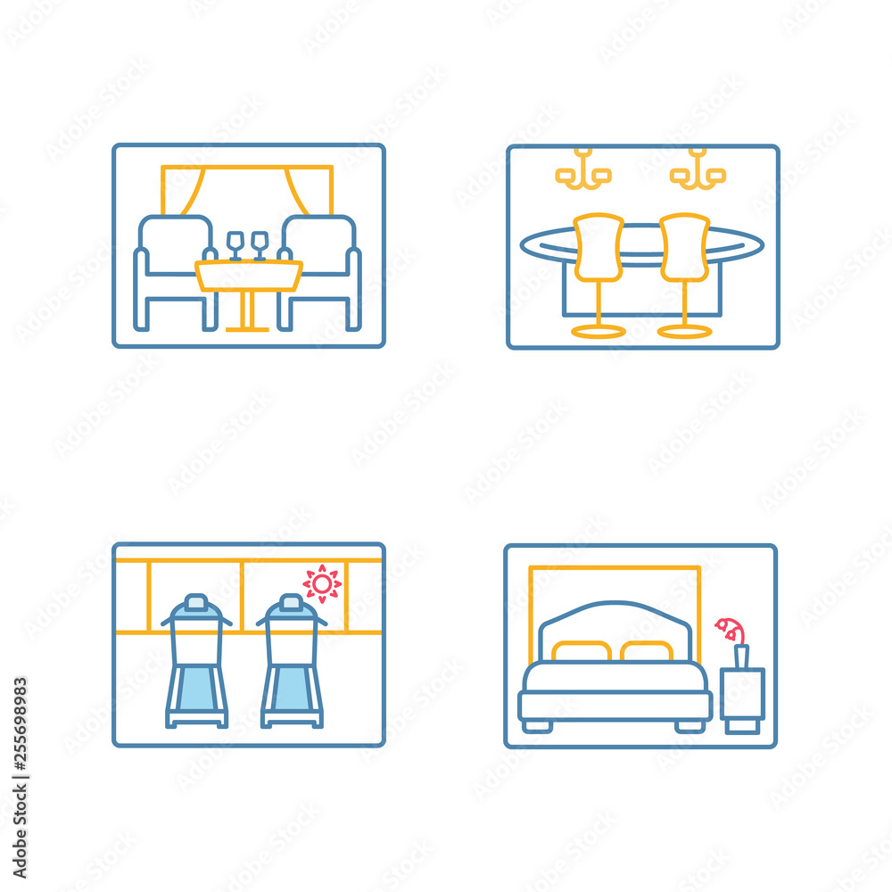 Cruise ship facilities color icons set Cruise ship facilities color icons set