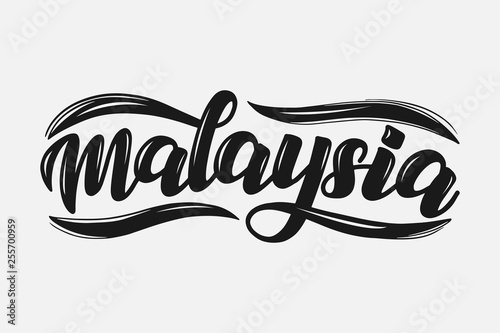 Malaysia lettering text poster. Malaysia hand sketched logo in brush calligraphy style. Malaysia text logo for cards, posters. badges, t-shirt and clothes print design. Vector eps 10