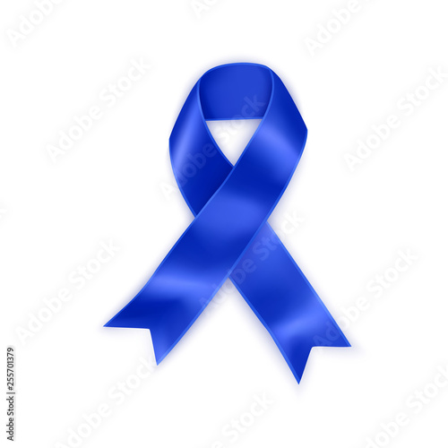 Awareness dark blue ribbon isolated on white background, Navy blue awareness ribbon for Colon Cancer and Colorectal Cancer symbol