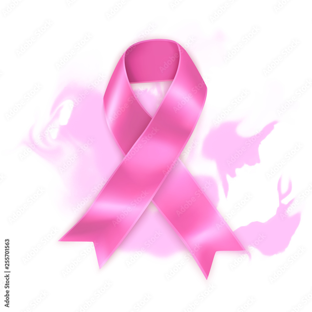 Realistic pink ribbon on abstract background, breast cancer awareness symbol in october, vector illustration Realistic pink ribbon on abstract background, breast cancer awareness symbol in october, vector illustration