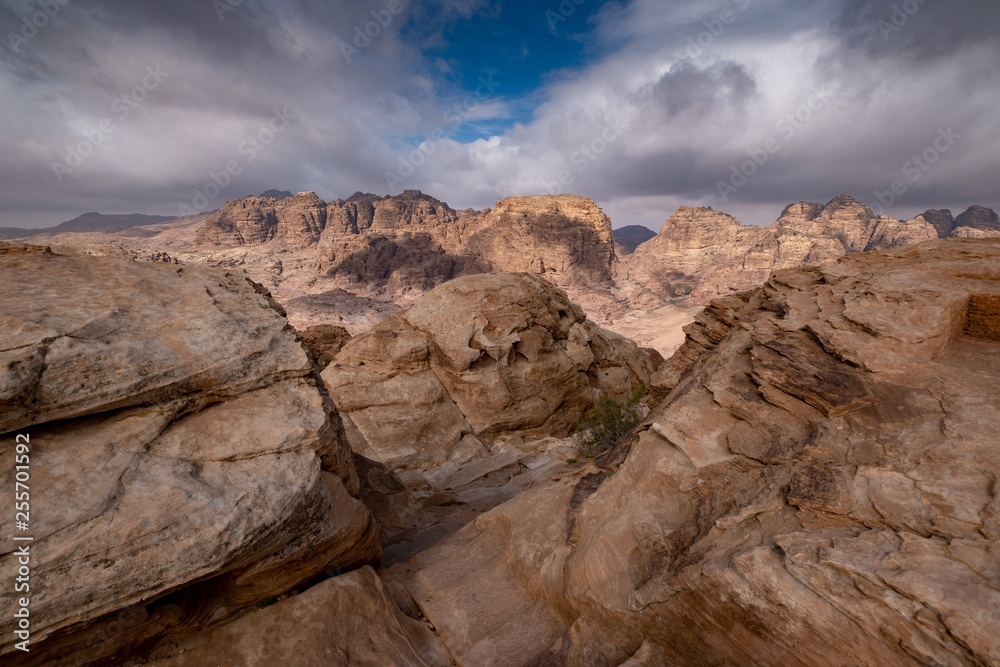 Stony red landscape of Petra in Jordan
