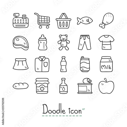 Supermarket. Cute doodle Icons.