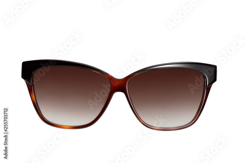Stylish women's brown sunglasses on a white background. Front view.  © Борис Ряузов