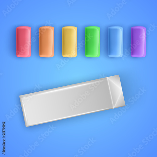 Colorful Pads of bubble gums. Chewing gums for healthy teeth and dental hygiene. Vector illustration
