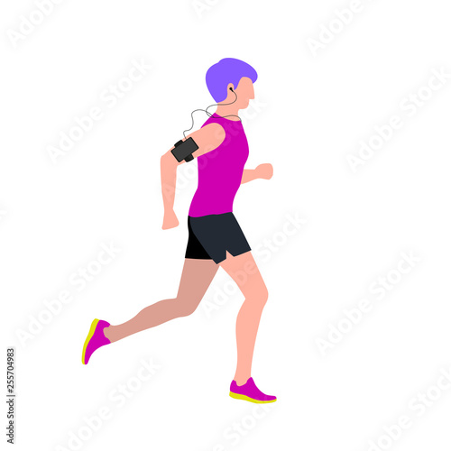 vector illustration of young male athlete engaged in running, flat design © Irina