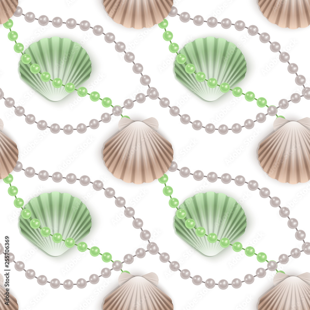 Seamless Endless Pattern with Print of colorful shells and pearls on ...