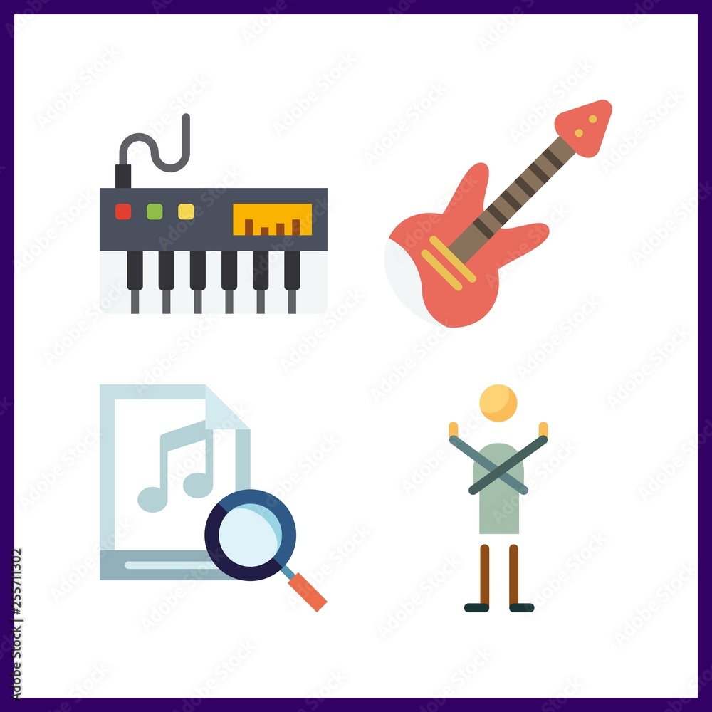 4 performer icon. Vector illustration performer set. music and electric guitar icons for performer works