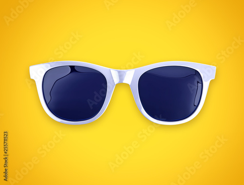 White sunglasses on yellow background. Clipping path included