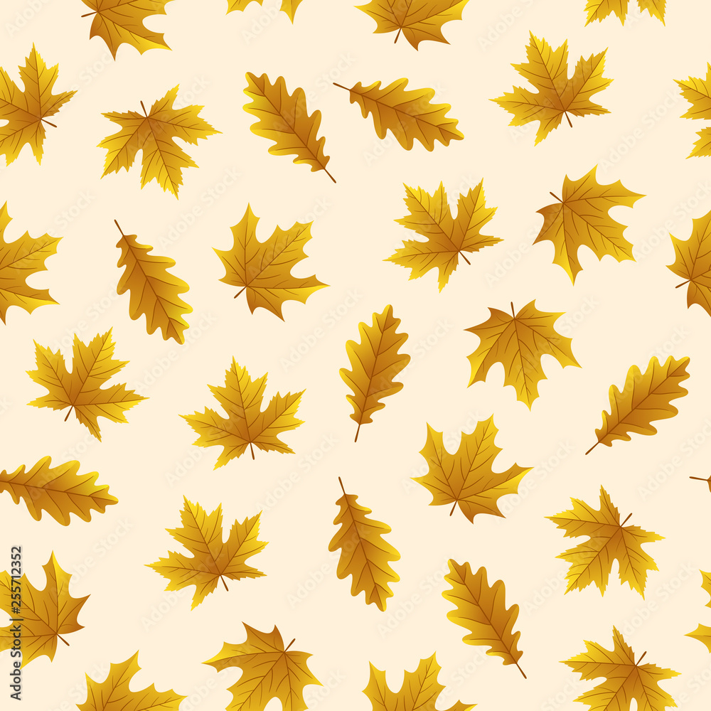 Seamless pattern with autumn leaves on yellow background, for any occasion Seamless pattern with autumn leaves on yellow background, for any occasion