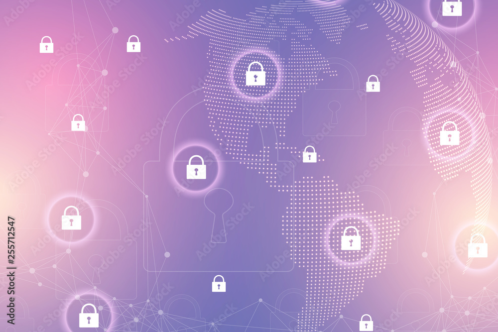 Fototapeta premium Protection concept. Data Security system Shield Protection Verification. Cyber security and information or network protection. Future cyber technology. System privacy. Vector illustration.